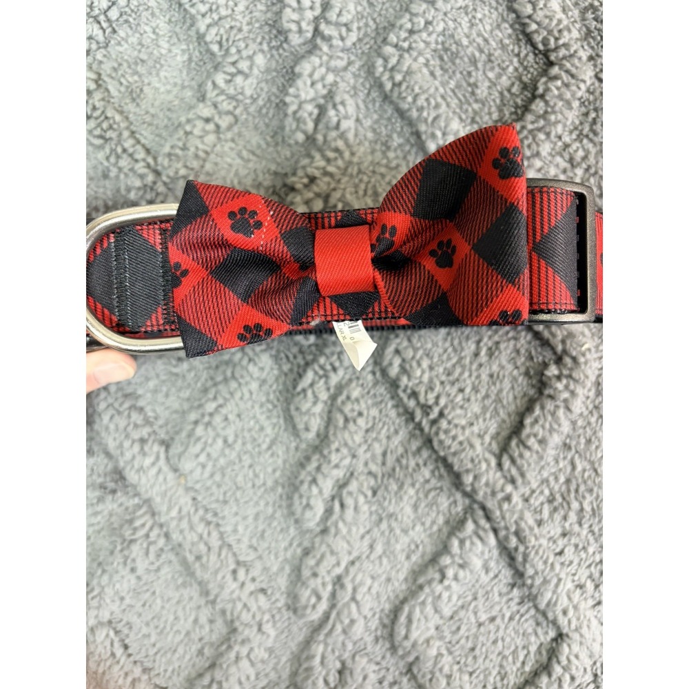 Dog Collar Red Black with Bowtie Size XL